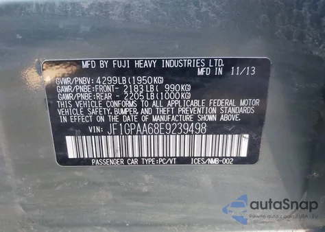 2014 Subaru Impreza 2.0I из США, поврежденный, VIN JF1GPAA68E9239498